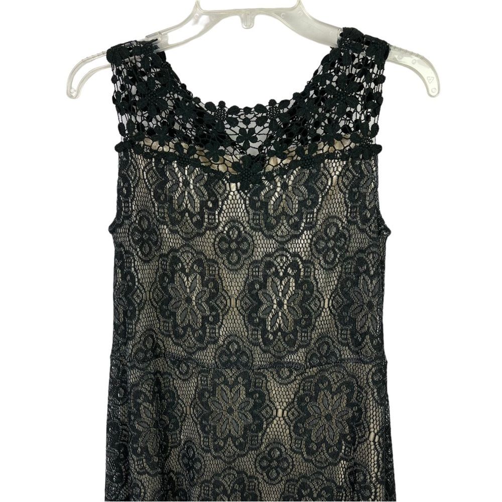 Mystree Women’s Evening/Career Dress Sz Medium Black With Tan Lining Sleeveless - Picture 2 of 15